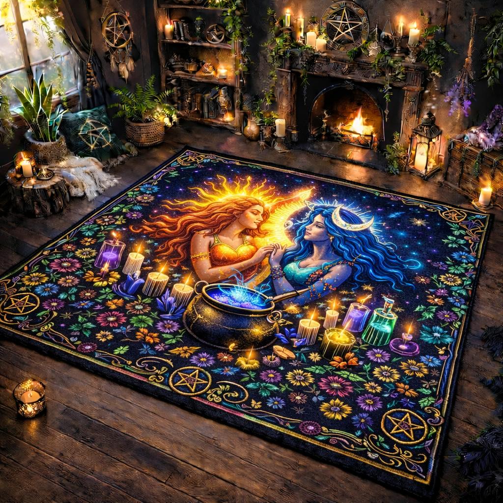 Wiccan Sun and Moon Goddess Area Rug – Sacred Pagan Carpet for Altar Decor-MoonChildWorld