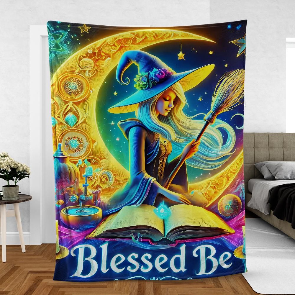 Wiccan Throw Blanket – Enchanted Moon Witch Blanket-MoonChildWorld