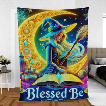 Wiccan Throw Blanket – Enchanted Moon Witch Blanket-MoonChildWorld