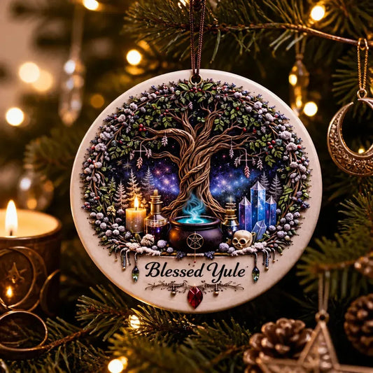 Wiccan Tree of Life Yule Ceramic Ornament – Pagan Holiday Ornament_mockup_1.webp