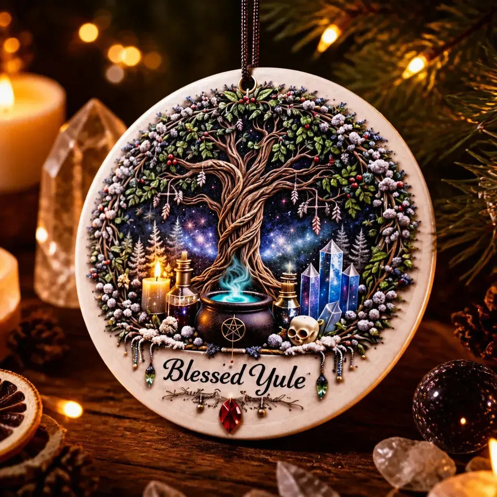 Wiccan Tree of Life Yule Ceramic Ornament – Pagan Holiday Ornament_mockup_2.webp