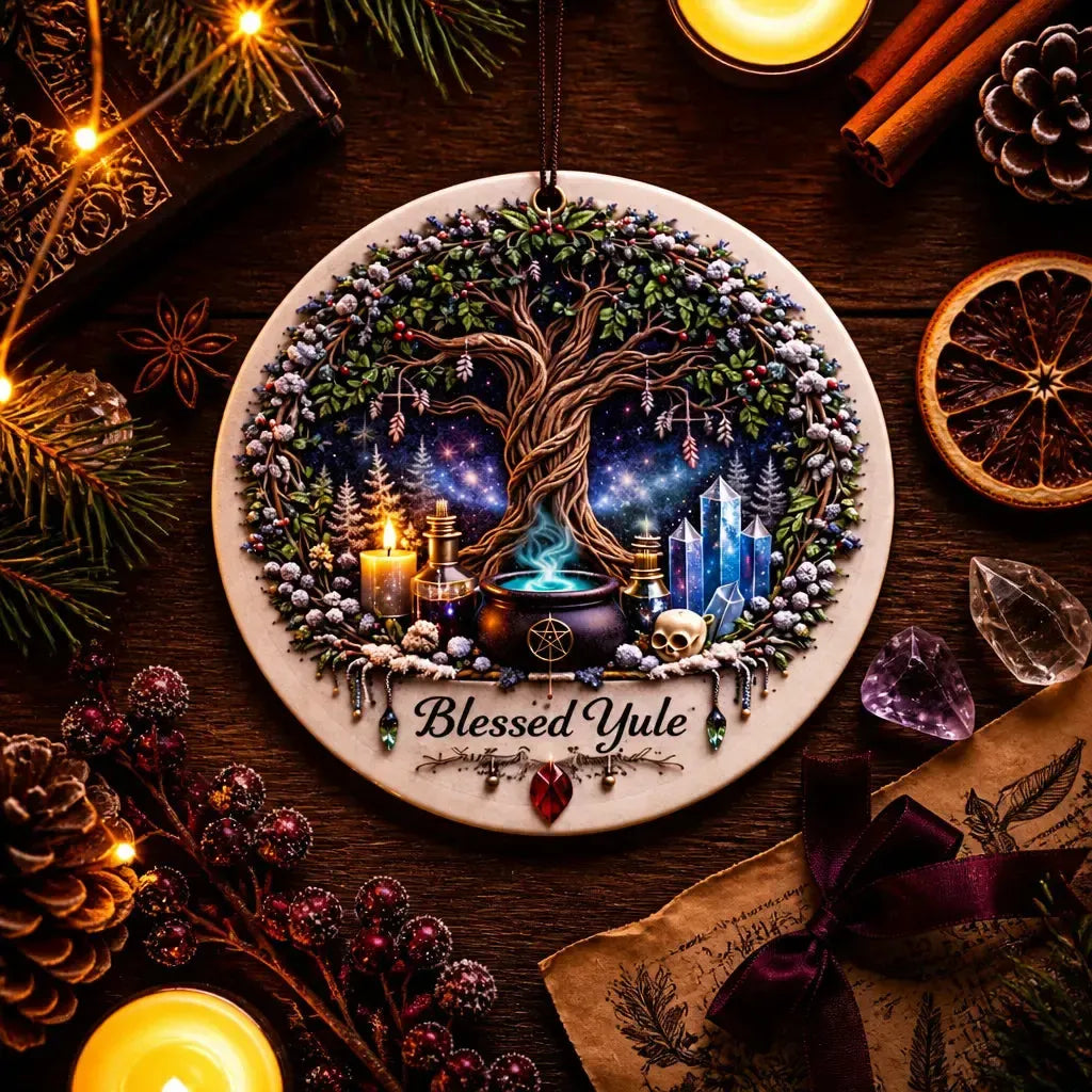 Wiccan Tree of Life Yule Ceramic Ornament – Pagan Holiday Ornament_mockup_3.webp