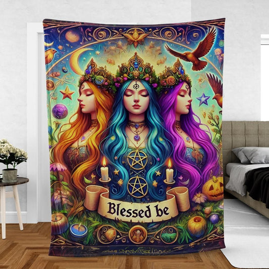 Wiccan Triple Goddess Throw - Hecate Inspired Blanket for Moon Rituals & Spellwork