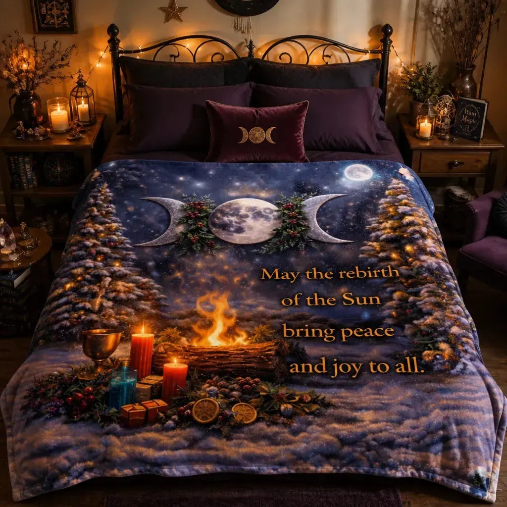 Wiccan Triple Moon Blanket - Pagan Yule Blanket Wicca Christmas Home Decor_mockup_2.webp