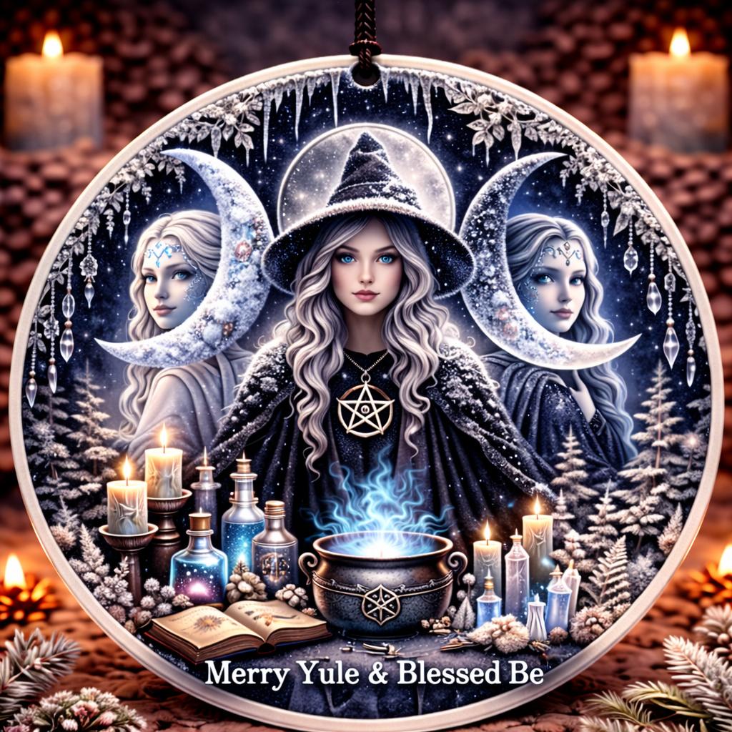Wiccan Triple Moon Goddess Yule Ceramic Ornament - Pagan Yule Tree Ornament Witchy Christmas Decor-MoonChildWorld