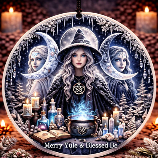 Wiccan Triple Moon Goddess Yule Ceramic Ornament - Pagan Yule Tree Ornament Witchy Christmas Decor-MoonChildWorld