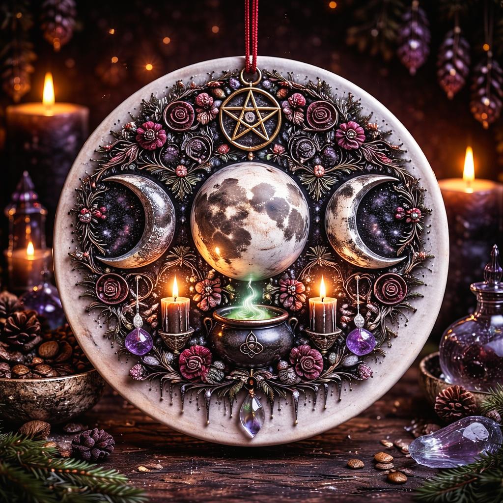 Wiccan Triple Moon Yule Ceramic Ornament Pagan Yule Decor - Witchy Christmas Tree Ornament-MoonChildWorld