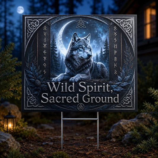 Wild Spirit Sacred Ground Wicca Yard Sign - porch scene