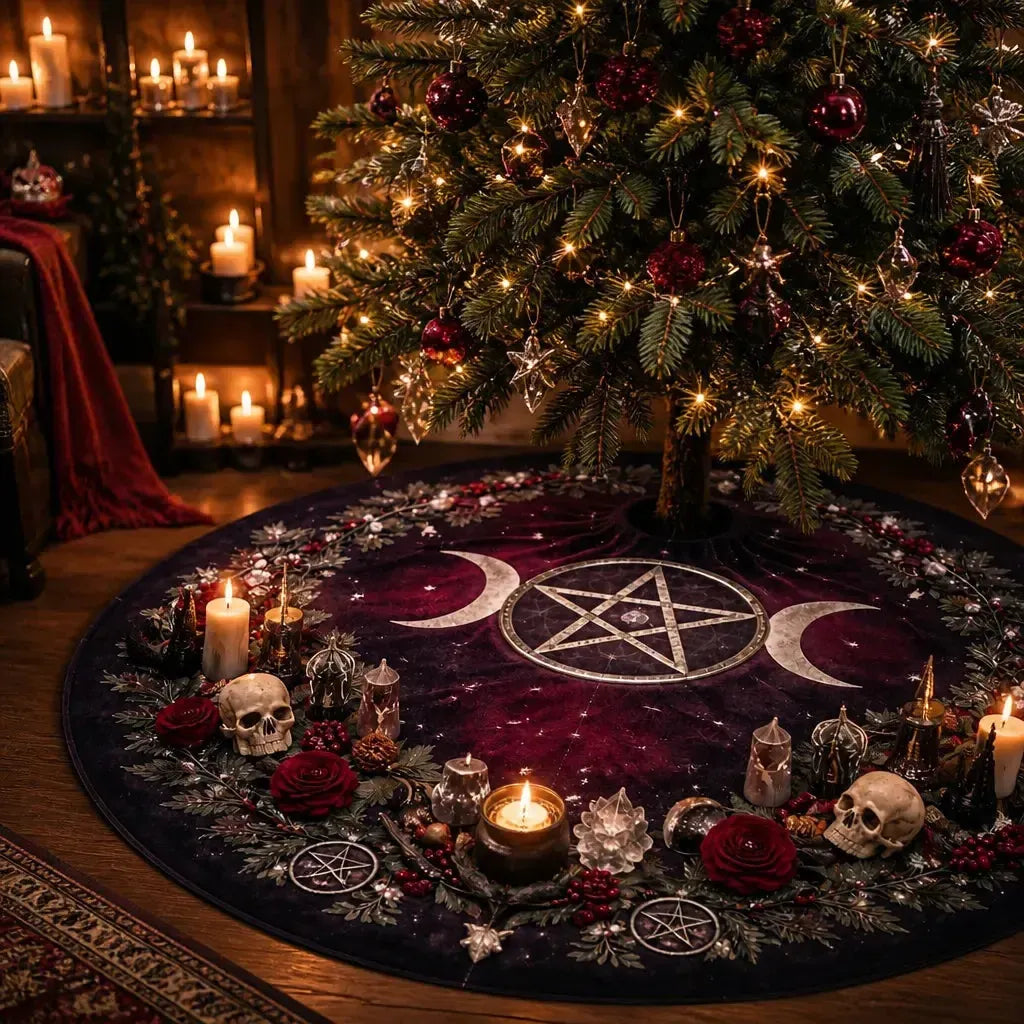 Moon Phases Triple Moon Yule Tree Skirt – Pagan Witch Gothic Decor_mockup_2.webp