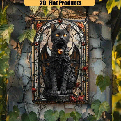 Winged Cat Wall Art Black Cat Metal Sign Gothic Witchcraft Wall Decor-MoonChildWorld