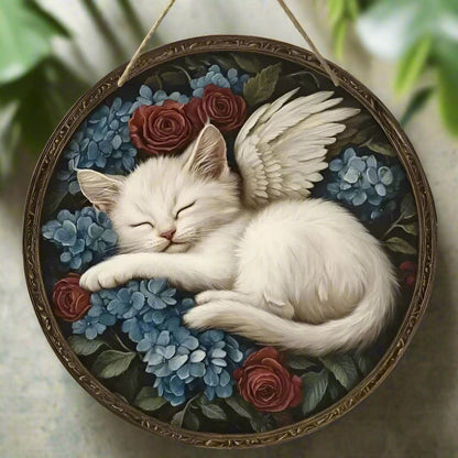 Winged Cat Wooden Sign - Witchy Hanging Sign Home Decor-MoonChildWorld