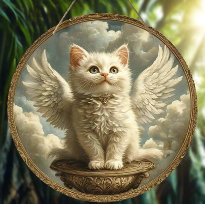 Winged Cat Wooden Sign - Witchy Hanging Sign Home Decor-MoonChildWorld