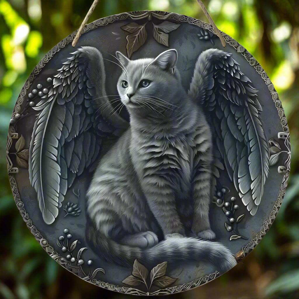 Winged Cat Wooden Sign - Witchy Hanging Sign Home Decor-MoonChildWorld