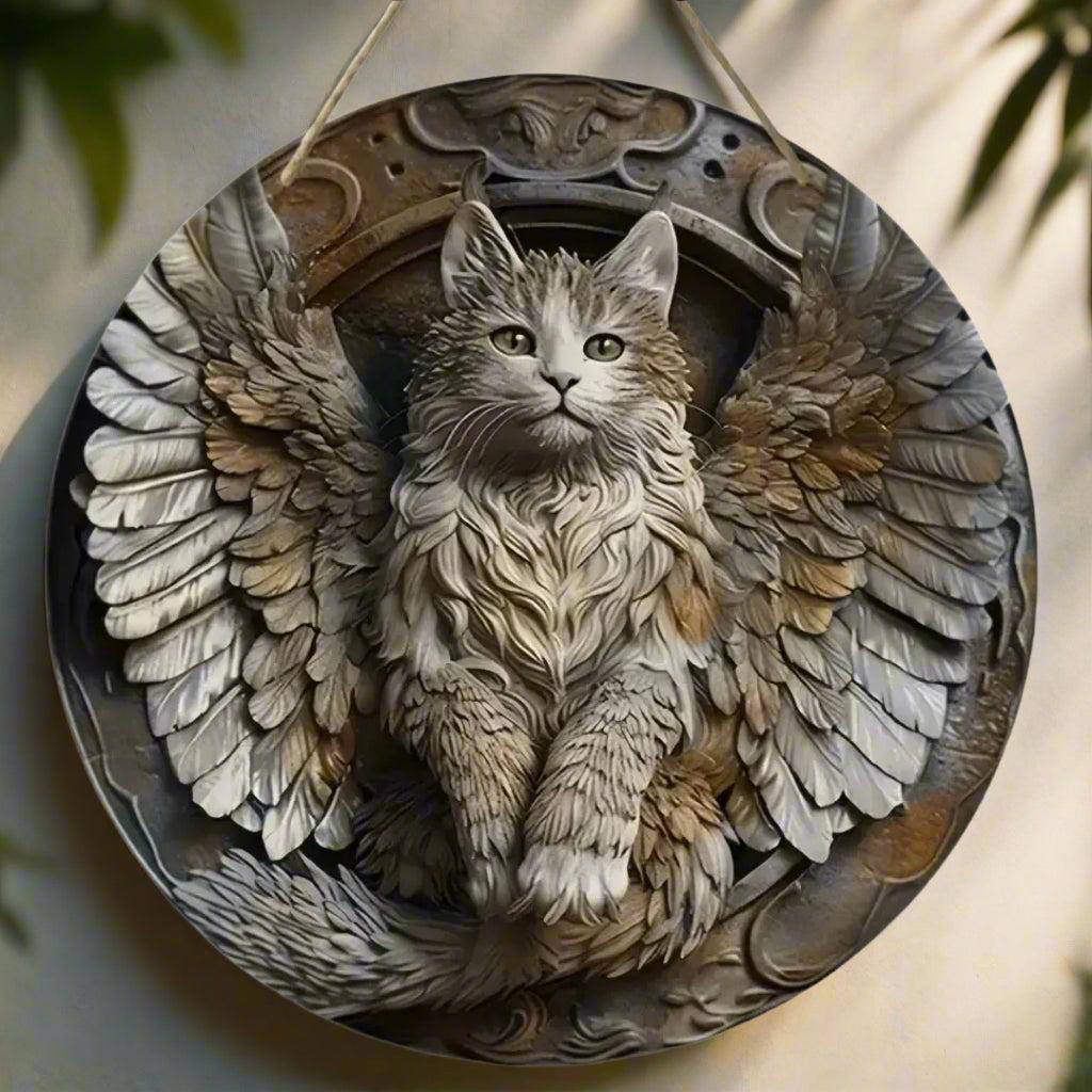 Winged Cat Wooden Sign - Witchy Hanging Sign Home Decor-MoonChildWorld