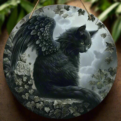 Winged Cat Wooden Sign - Witchy Hanging Sign Home Decor-MoonChildWorld
