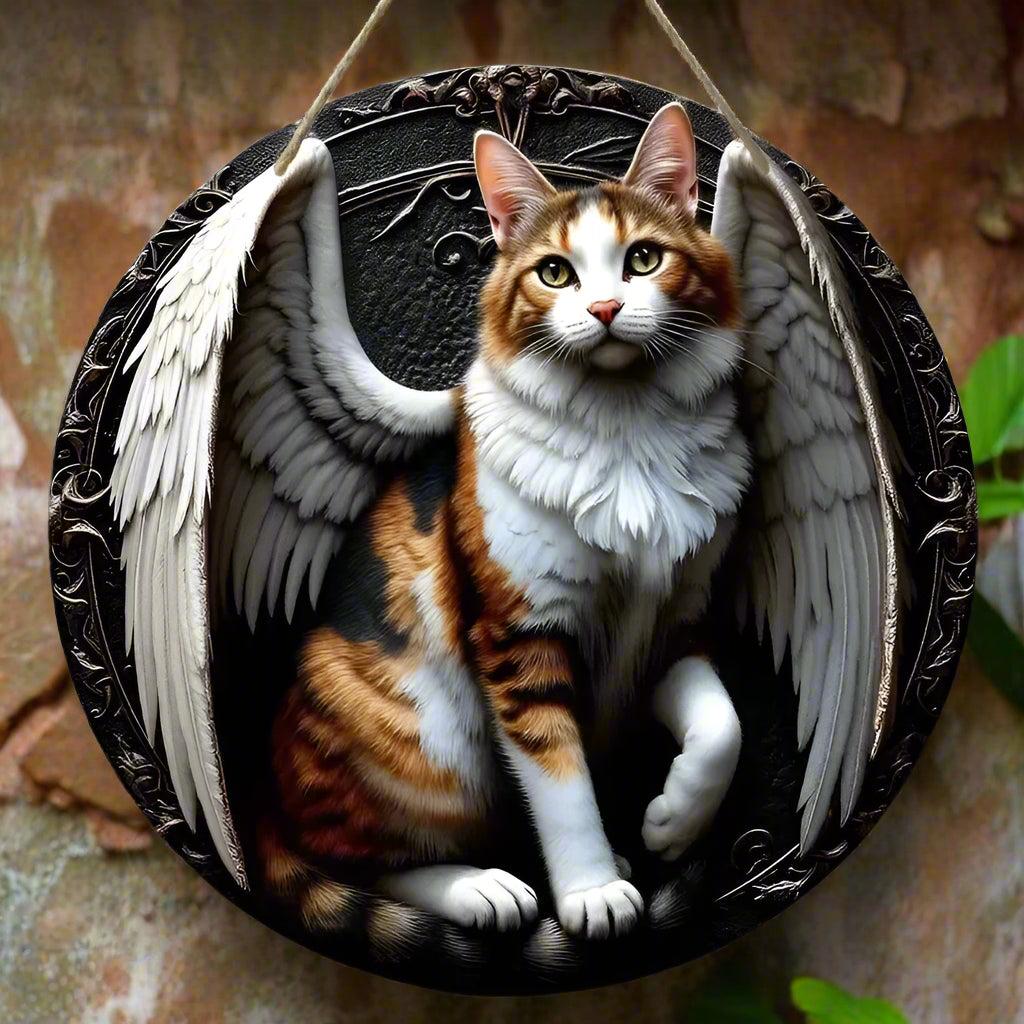 Winged Cat Wooden Sign - Witchy Hanging Sign Home Decor-MoonChildWorld