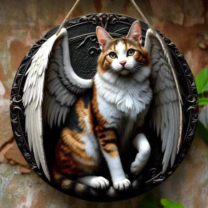 Winged Cat Wooden Sign - Witchy Hanging Sign Home Decor-MoonChildWorld