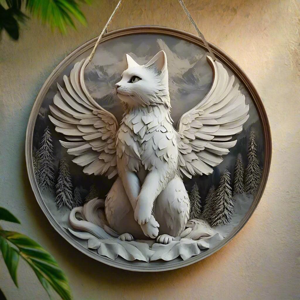 Winged Cat Wooden Sign - Witchy Hanging Sign Home Decor-MoonChildWorld