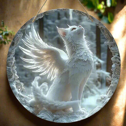 Winged Cat Wooden Sign - Witchy Hanging Sign Home Decor-MoonChildWorld