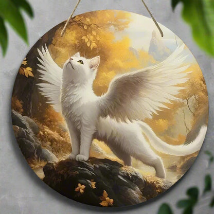 Winged Cat Wooden Sign - Witchy Hanging Sign Home Decor-MoonChildWorld