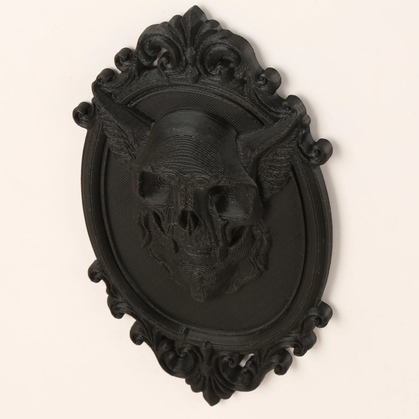 Winged Demon Skull Relief Wall Hanging – styled on wall