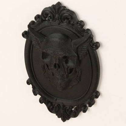 Winged Demon Skull Relief Wall Hanging – styled on wall