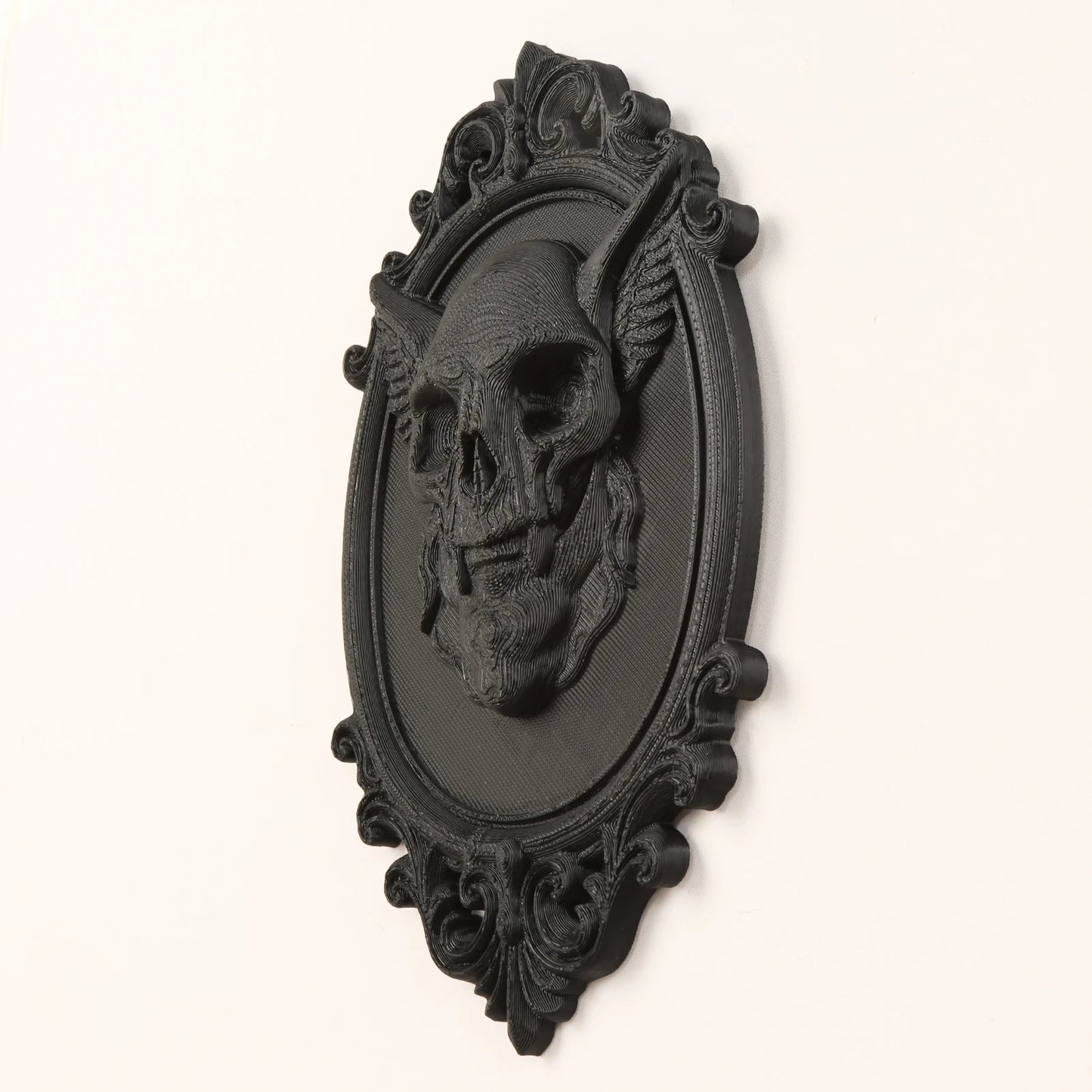 Winged Demon Skull Relief Wall Hanging – close-up detail