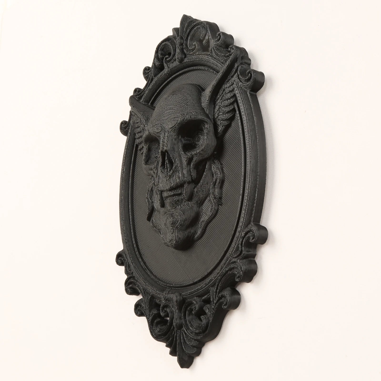 Winged Demon Skull Relief Wall Hanging – close-up detail