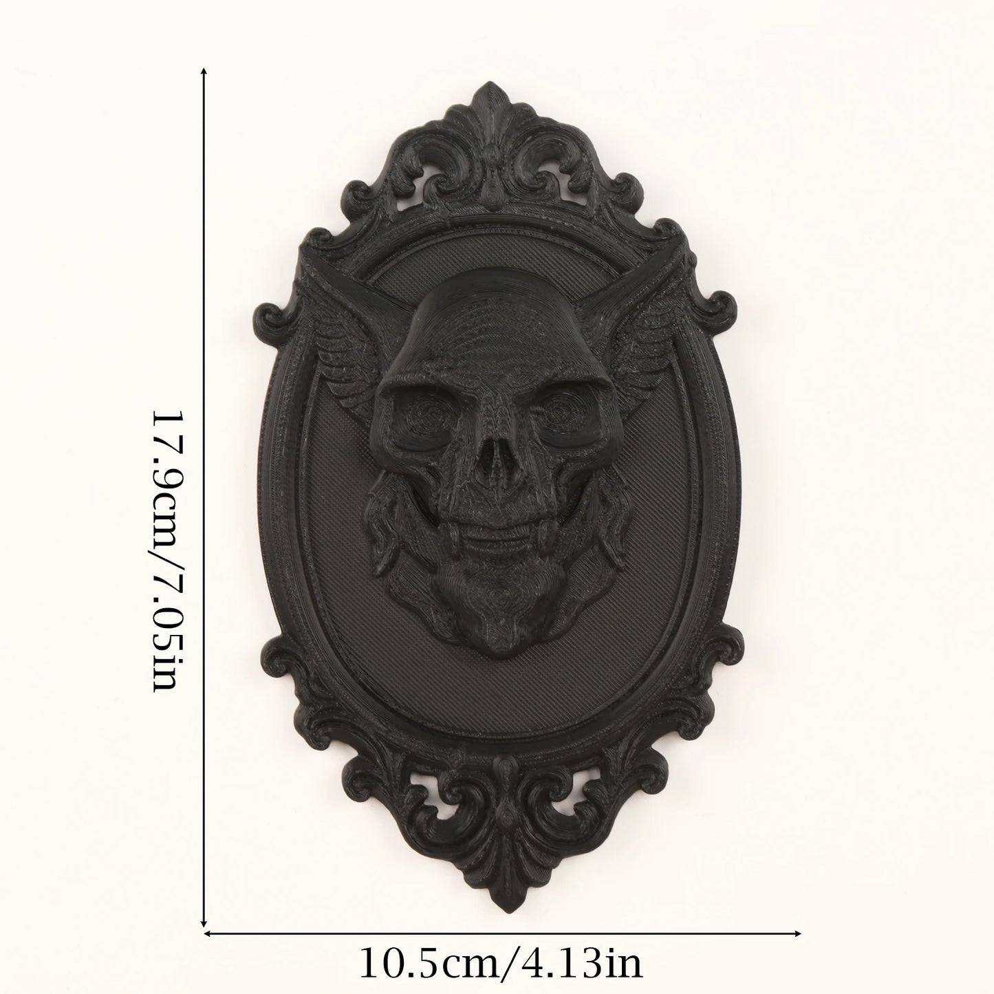 Winged Demon Skull Relief Wall Hanging – size and scale reference