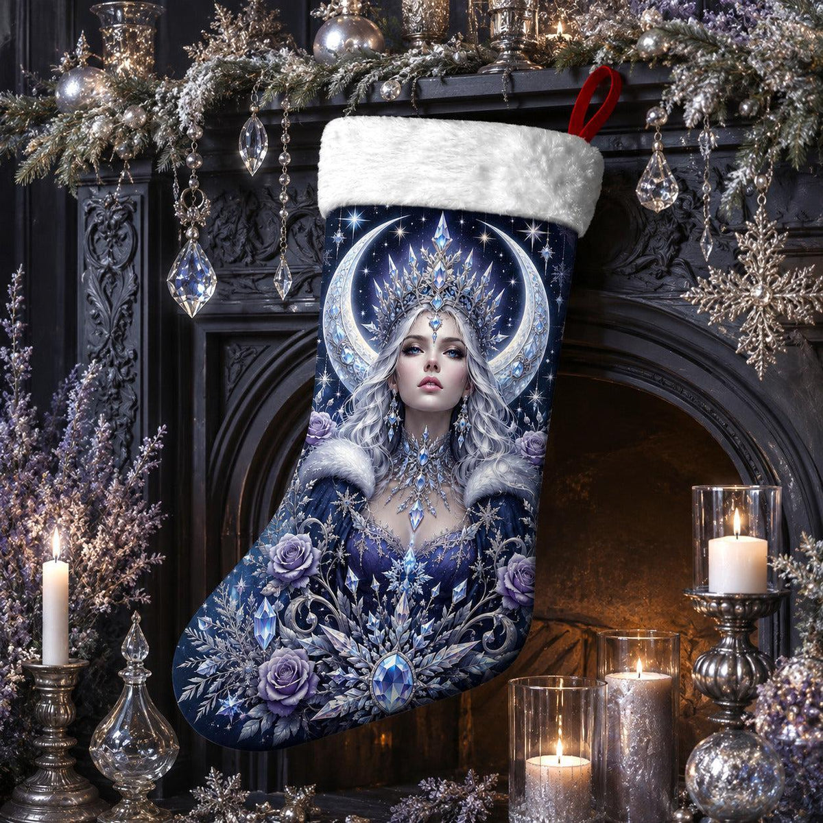 Winter Ice Queen Christmas Stocking Snow Goddess Pagan Decor