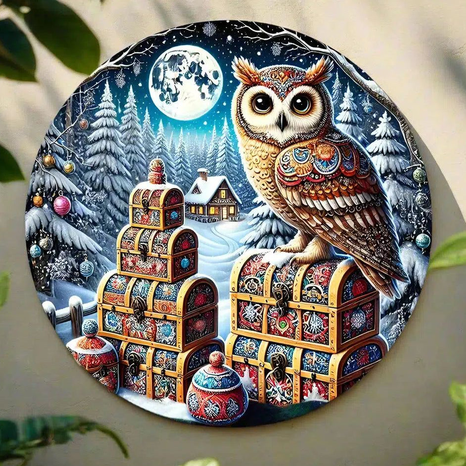 Winter Owl Metal Sign Pagan Home Decor for Yule-MoonChildWorld