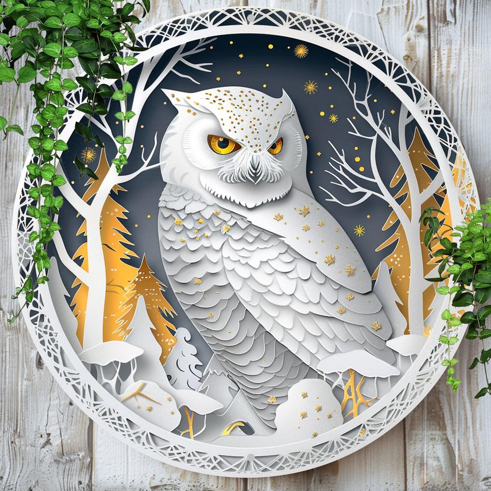 Winter Owl Wall Art Owl Metal Sign Pagan Yule Decor-MoonChildWorld