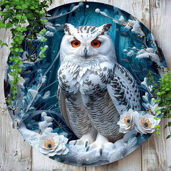 Winter Owl Wall Art Owl Metal Sign Pagan Yule Decor-MoonChildWorld