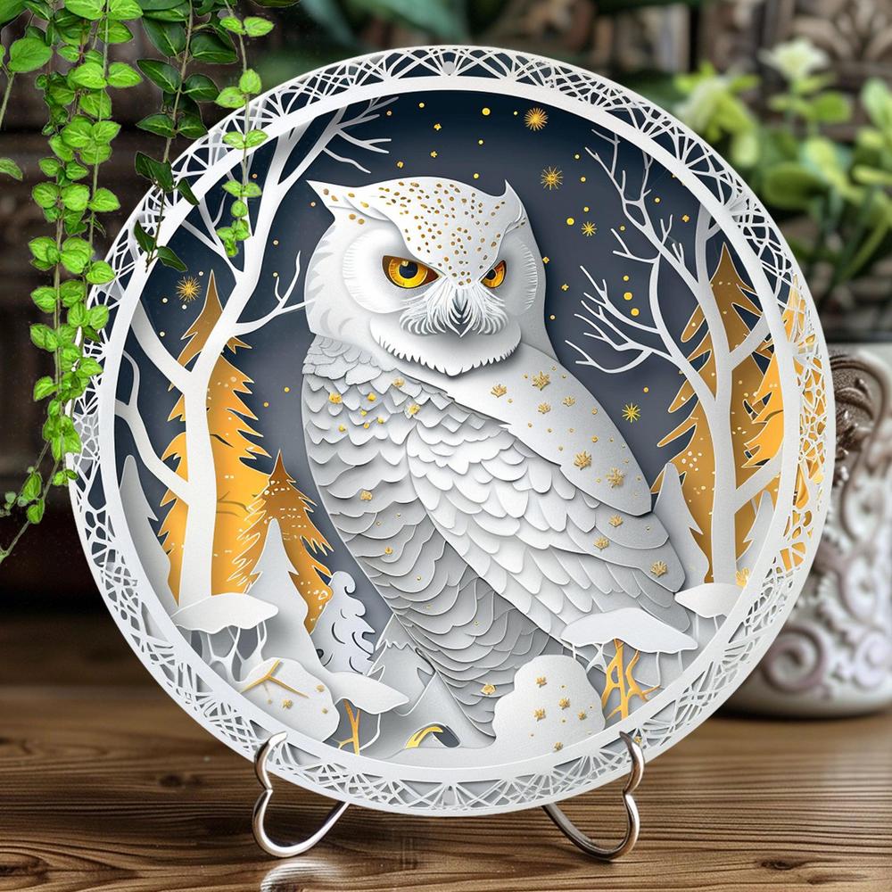Winter Owl Wall Art Owl Metal Sign Pagan Yule Decor-MoonChildWorld