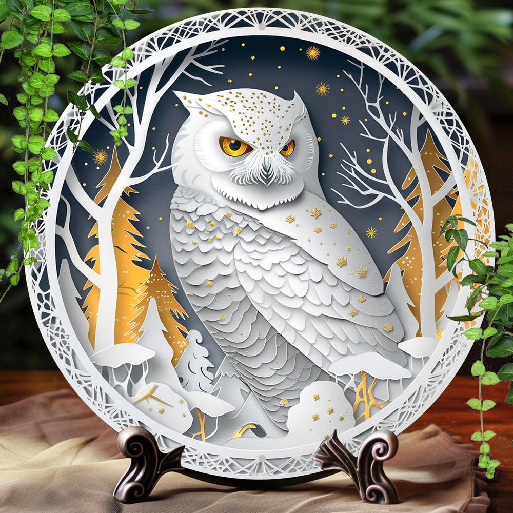 Winter Owl Wall Art Owl Metal Sign Pagan Yule Decor-MoonChildWorld
