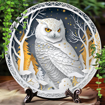 Winter Owl Wall Art Owl Metal Sign Pagan Yule Decor-MoonChildWorld