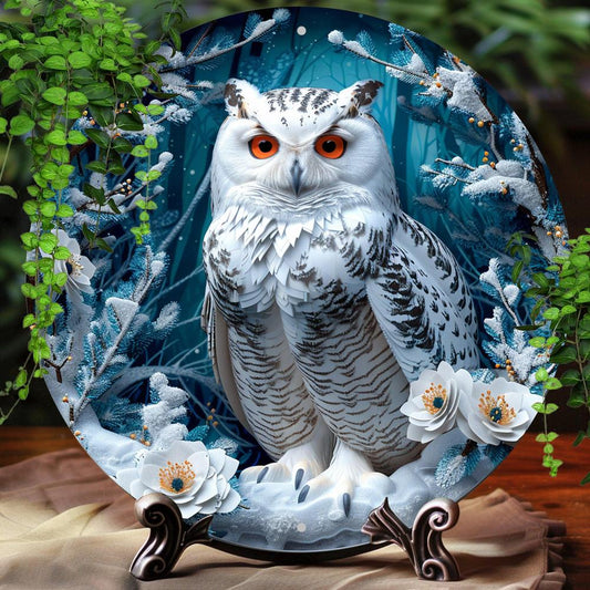 Winter Owl Wall Art Owl Metal Sign Pagan Yule Decor-MoonChildWorld