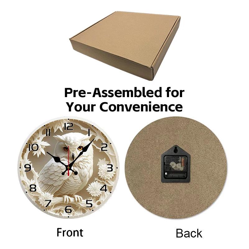 Winter Owl Wooden Round Hanging Wall Clock-MoonChildWorld