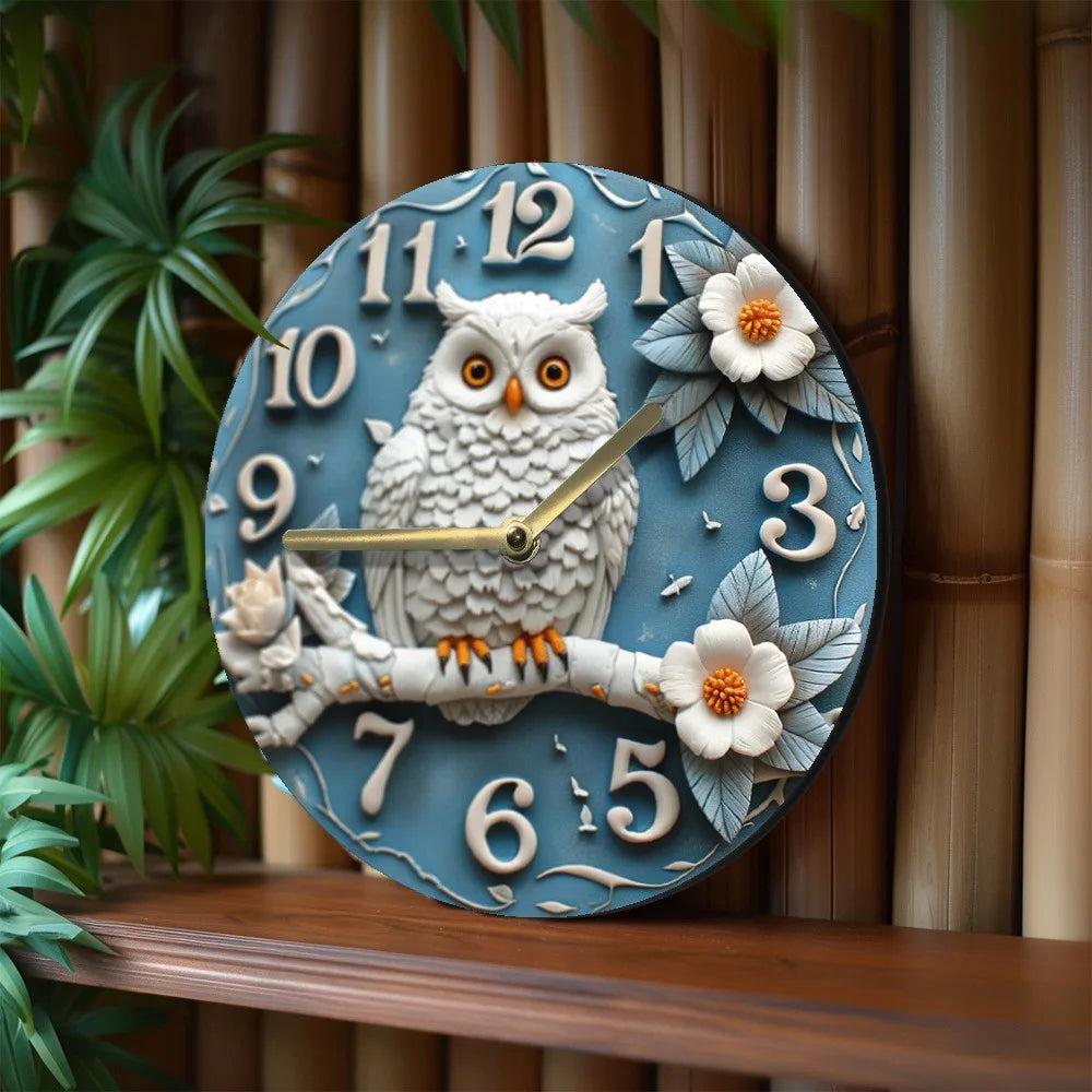 Winter Owl Wooden Wall Clock Spirit Owl Home Decor-MoonChildWorld