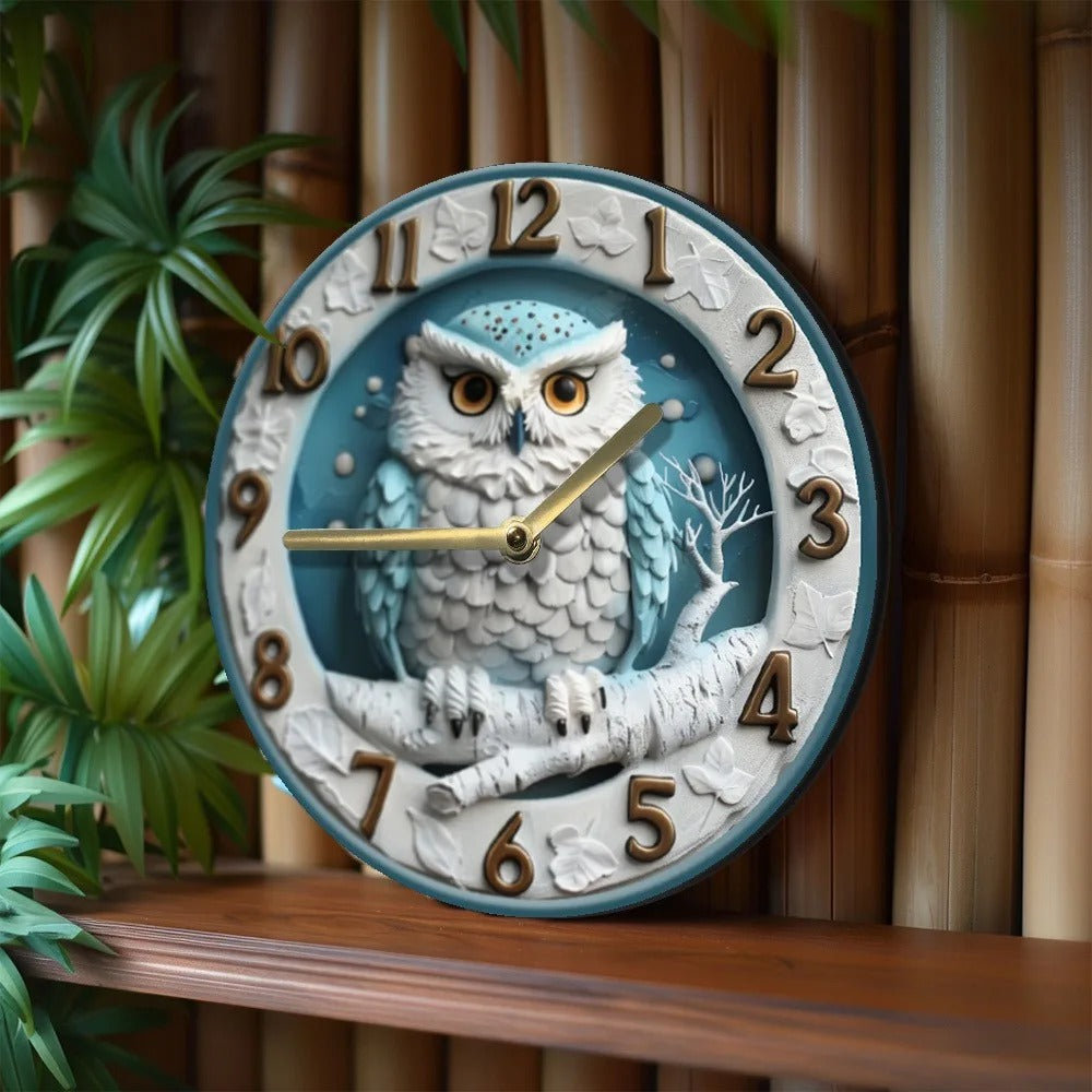 Winter Owl Wooden Wall Clock Spirit Owl Home Decor-MoonChildWorld