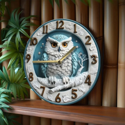 Winter Owl Wooden Wall Clock Spirit Owl Home Decor-MoonChildWorld