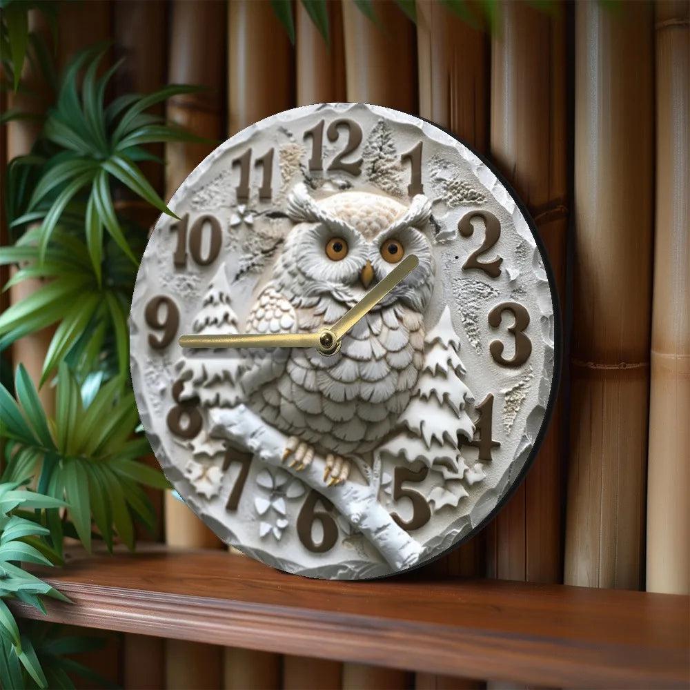 Winter Owl Wooden Wall Clock Spirit Owl Home Decor-MoonChildWorld