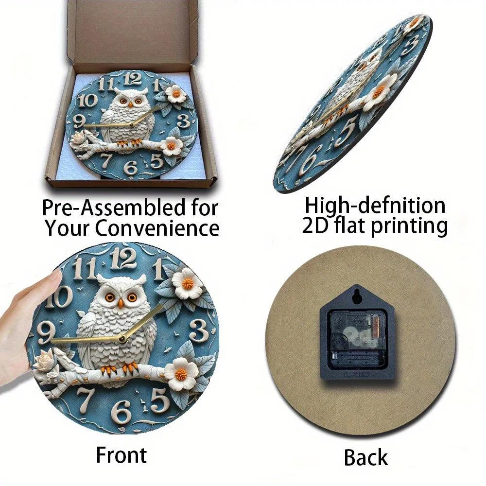 Winter Owl Wooden Wall Clock Spirit Owl Home Decor-MoonChildWorld