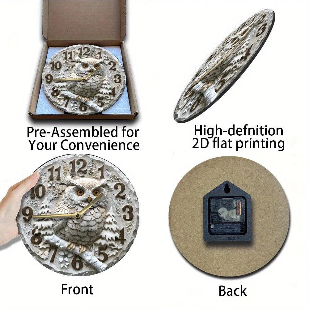 Winter Owl Wooden Wall Clock Spirit Owl Home Decor-MoonChildWorld