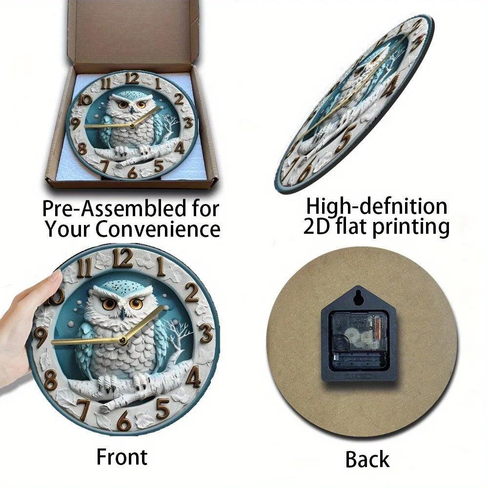 Winter Owl Wooden Wall Clock Spirit Owl Home Decor-MoonChildWorld