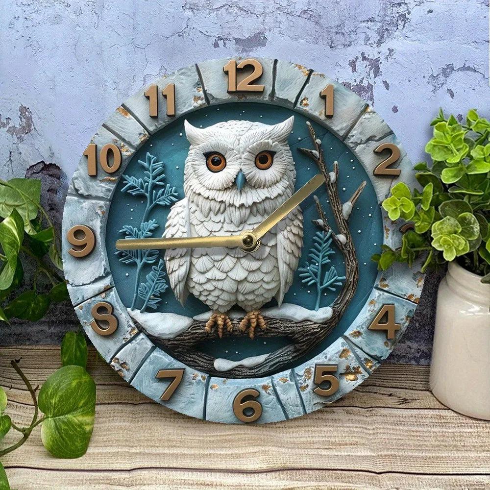 Winter Owl Wooden Wall Clock for Mystic Home Decor - Spirit Owl Clock-MoonChildWorld