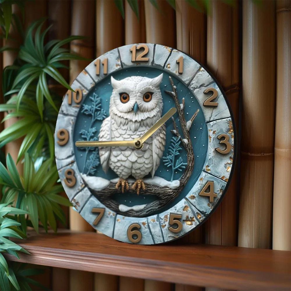 Winter Owl Wooden Wall Clock for Mystic Home Decor - Spirit Owl Clock-MoonChildWorld