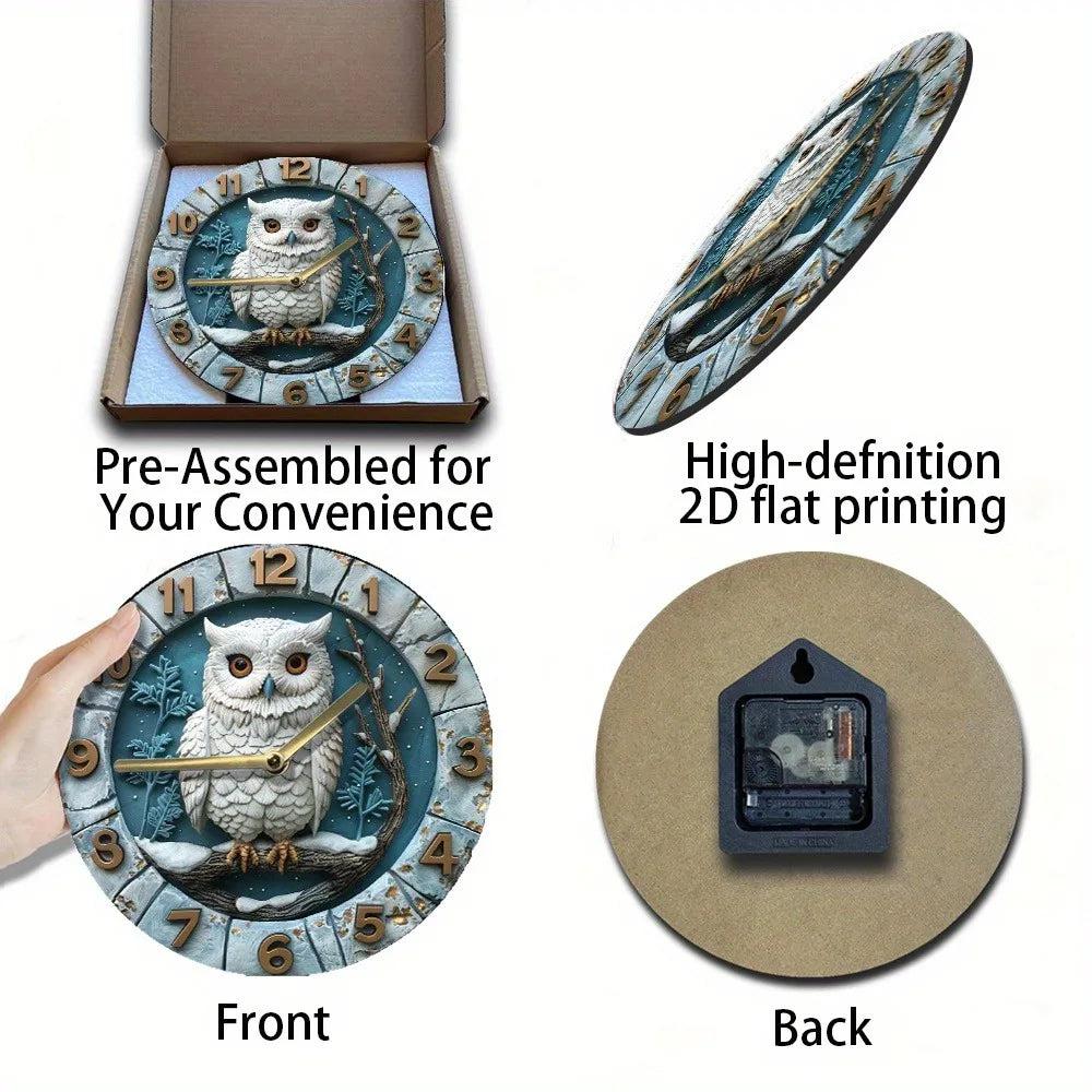 Winter Owl Wooden Wall Clock for Mystic Home Decor - Spirit Owl Clock-MoonChildWorld