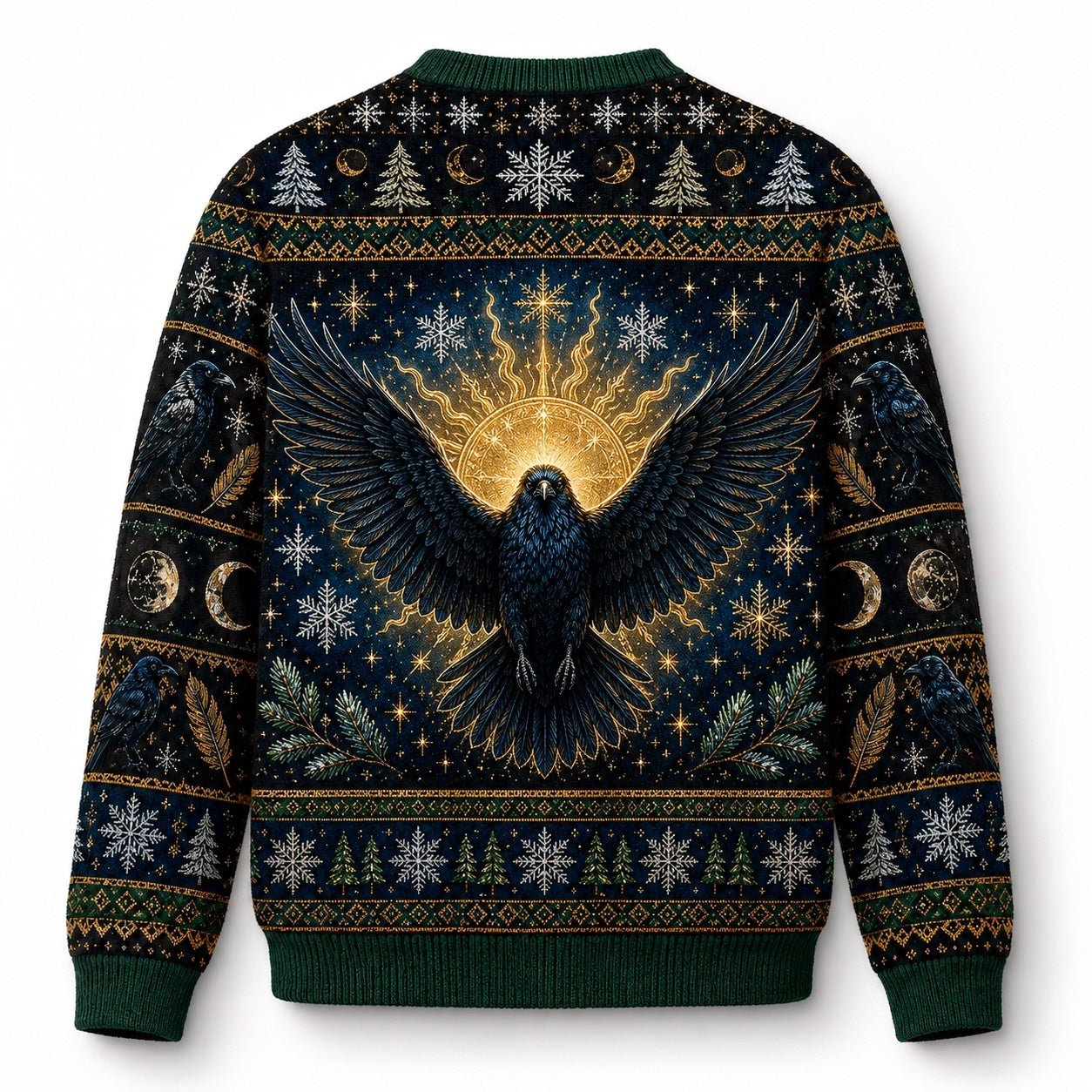 Winter Raven Sweater Snowy Branch Full Moon Yule Knit Jumper back view
