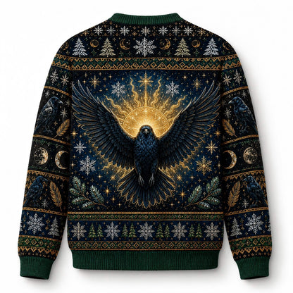 Winter Raven Sweater Snowy Branch Full Moon Yule Knit Jumper back view
